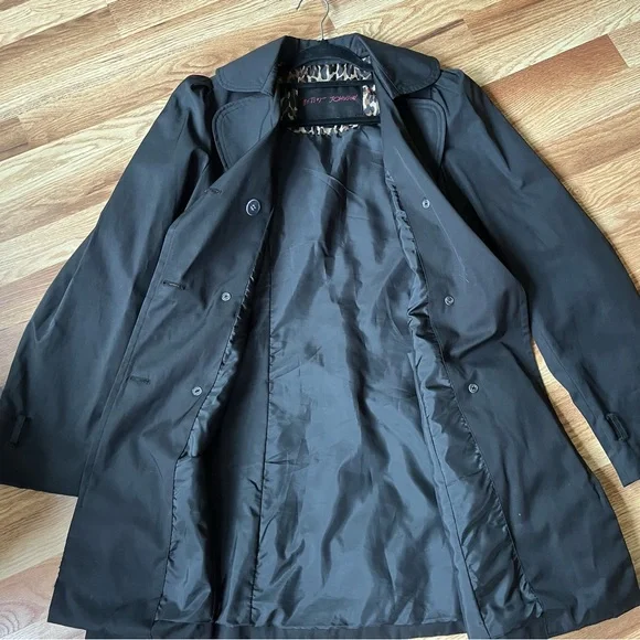 Betsey Johnson Black Trench Coat with Ruffled Hem - Picture 7 of 10